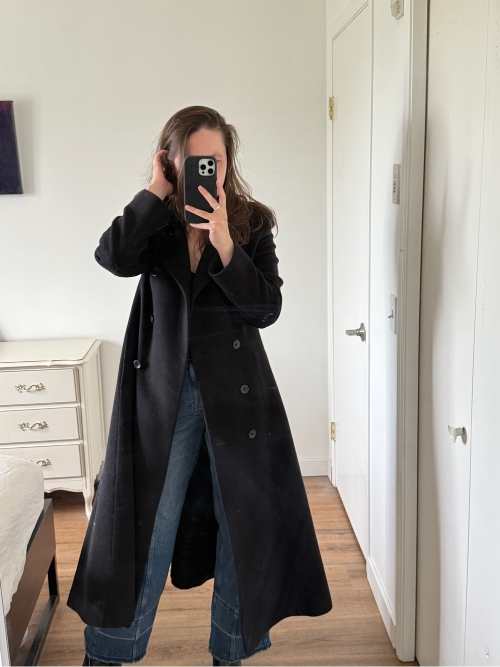 Vintage Angora Black Maxi Coat Classic Minimalist Feminine S - Picture 2 of 15